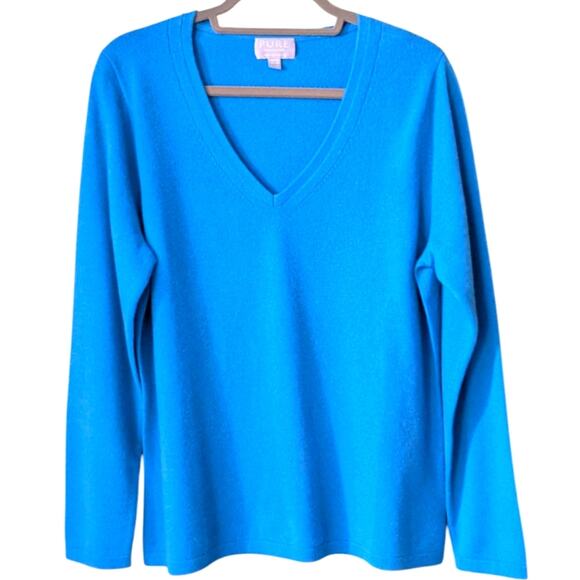 Pure Collection Women's Turquoise Blue Cashmere V Neck Sweater size 18 - Picture 1 of 7